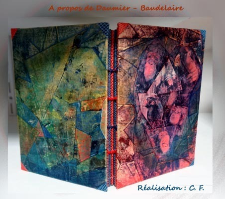 Ouvrage : A propos de daumier - Baudelaire Reliure à mors ouvert en papier poncé Réalisation : C.F.\\n\\n12/04/2013 00:07